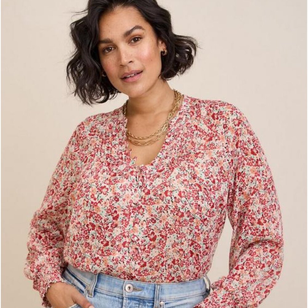 Crinkle Chiffon Smocked Blouson Sleeve Blouse 4